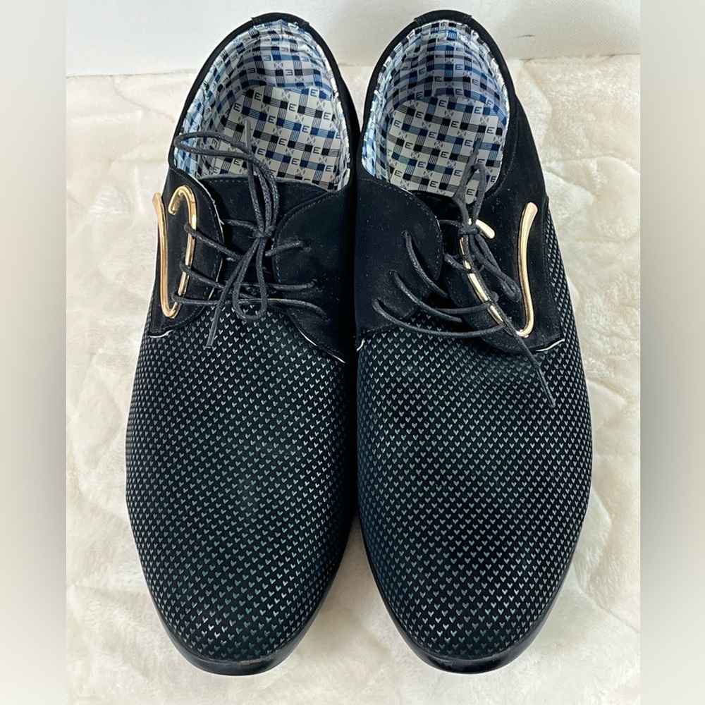 Blivener Men's Suede Leather Dress Shoes Casual Oxford Blue Gold Size 12